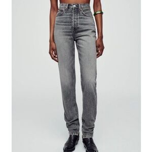 RE/DONE Super High Drain Pipe Jeans Womens Ankle Zip Tapered Midnight Ash Gray